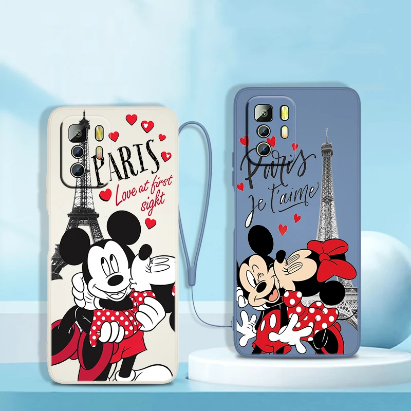 

Pink Mickey Minnie London Phone Case For Xiaomi Redmi Note 11 11S 11T 10S 10 9S 9T 9 8T 8 Pro Plus 7 5G Liquid Rope Cover