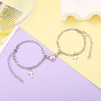 2pcs punk magnetic heart paired couple bracelet for women metal chain sun moon pendant bracelets romantic aesthetic jewelry gift