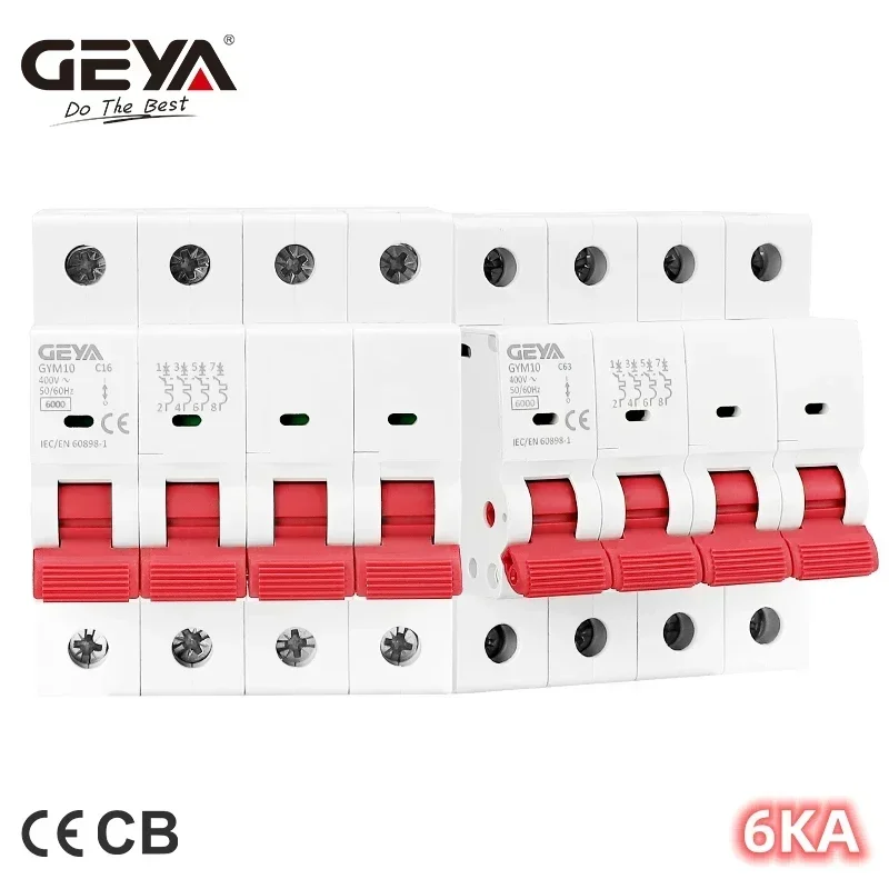 

GEYA GYM10 Safety MCB 4-полюсный 6A 10A 16A 20A 25A 32A 40A 50A 63A 220V/400V Мини-выключатель типа C 6KA CE CB Approved