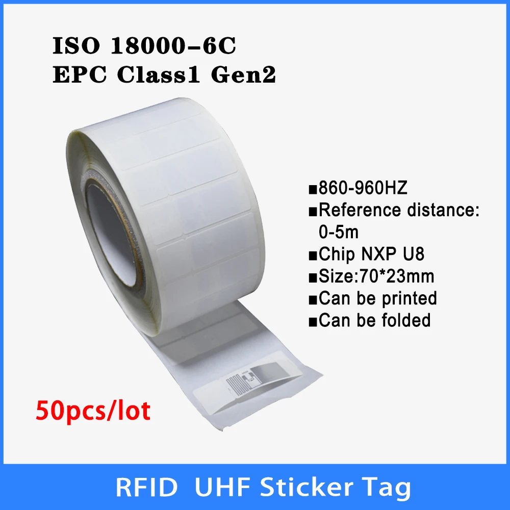 50 Pz Uhf Rfid Tag 18000-6C 860-960Mhz Rfid Uhf Etichetta Adesiva Tag Nxp U8 Chip Etichetta Elettronica 915 Mhz Smart Tag Di Alta Qualità