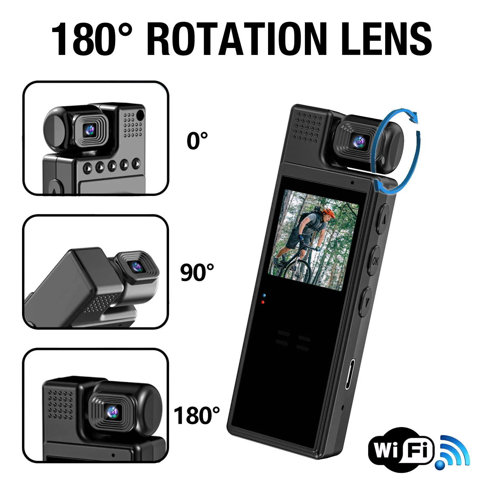 2023 Wi-Fi 1080P Full HD видеорегистратор 180 записывающая видеокамера с объективом с функцией ночного видения портативная Экшн-камера для конференций и улицы