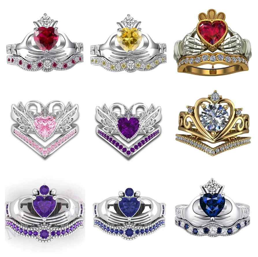 

Milangirl Wedding Engagement Jewelry Gold Plated Color Inlaid Heart Love Shaped Crystal Zircon Rhinestone Female Ring for Women