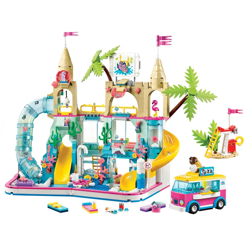 

New 41430 Bricks Series Friend Summer Fun Water Park Friendship Bus Building Blocks Toys for Children Birthday Gift 41395