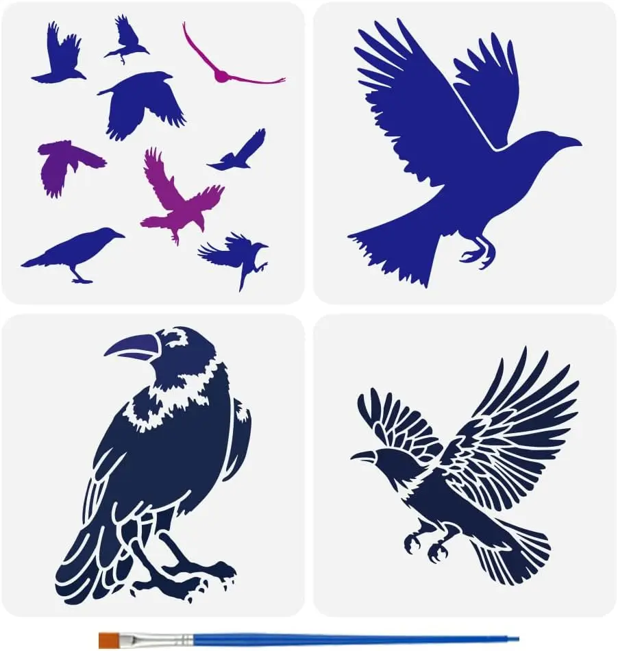 

Трафареты для рисования ворон 4 шт.