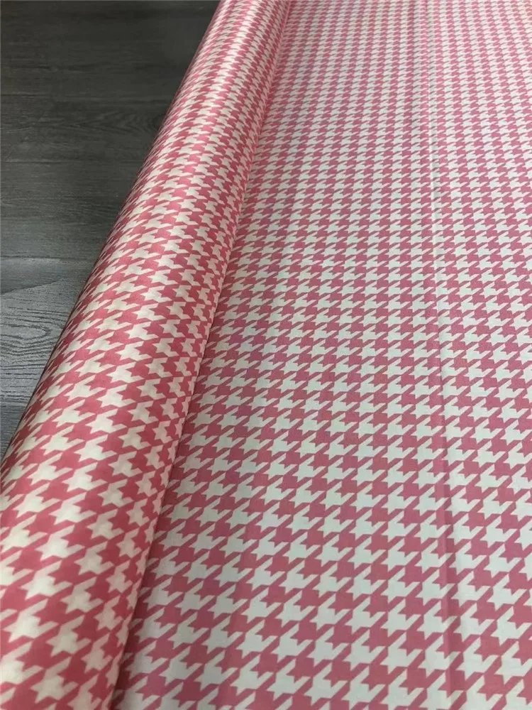 

140cm wide 21mm pink houndstooth silk satin fabric D brand star silk twill satin designer clothing fabric