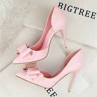 2022 summer new korean fashion sexy pumps shoes bow high heel high heel shallow pointed side hollow profession banquet shoes
