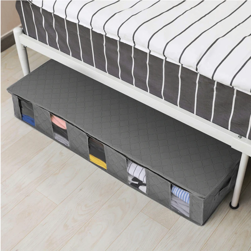 

Foldable Under Bed Bags Pack 5 Grid Under Bed Storage Boxes Thick Breathable Underbed Clothes Storage Bags Zippered Organizer
