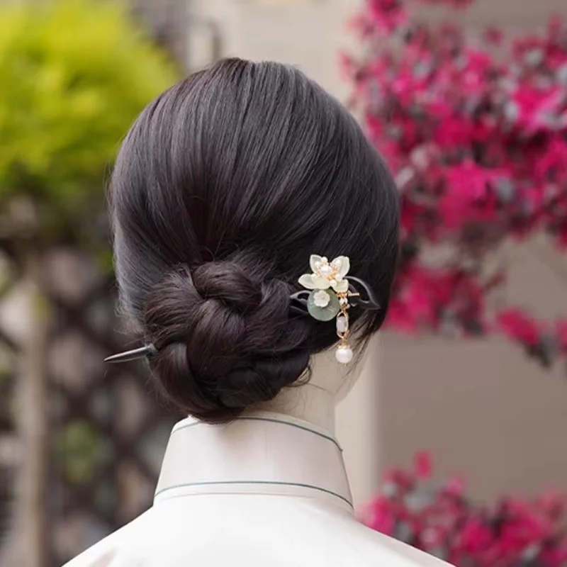 Новая китайская винтажная заколка для волос Hanfu из черного дерева с кисточками