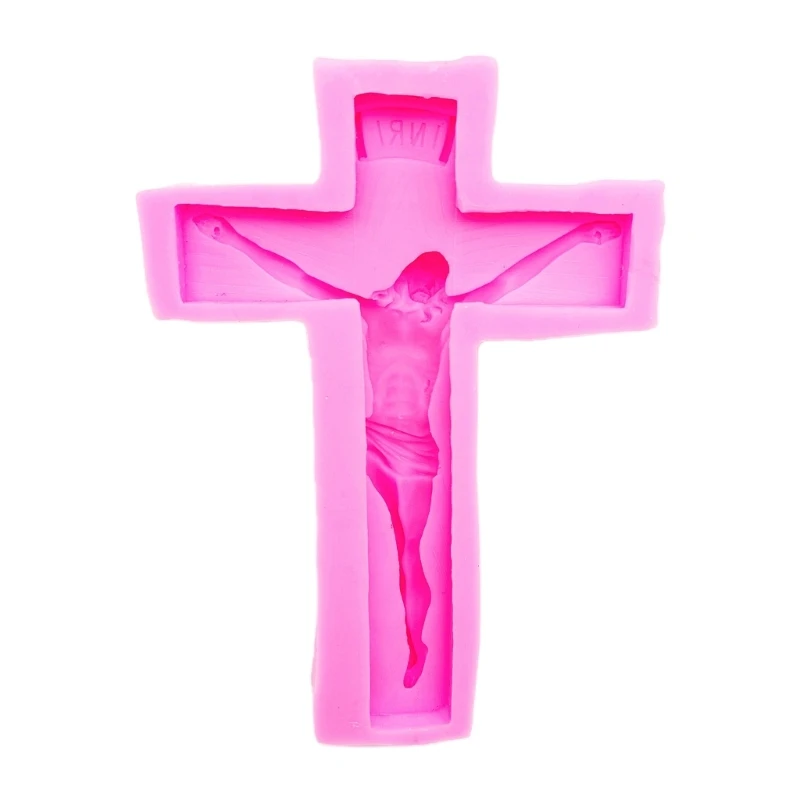

H9ED Fashion DIY Keychain Silicone Mold Crucifix Shaped Resin Mould Jesus-Cross Epoxy Casting Mold Wall Pendant Decoration