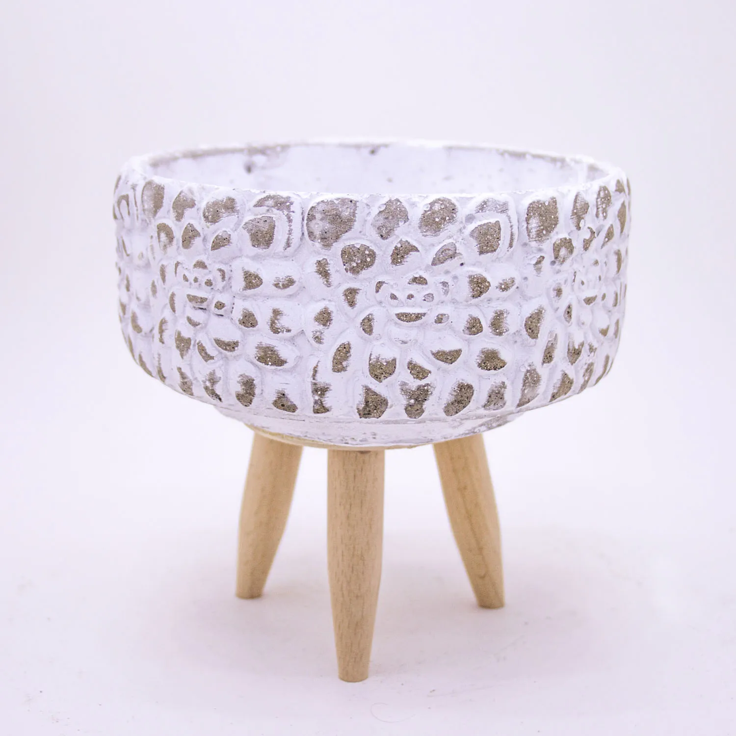 

White concrete flower pot with rose pattern standing 16x15,5 Cm