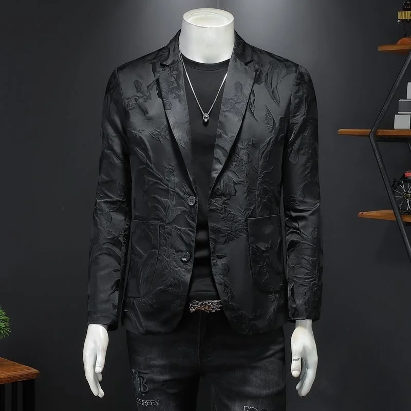 

British Style Blazer New Business Trendy Casual Jacquard Suit Jacket Chaqueta Hombre Formal Prom Blazers For Men