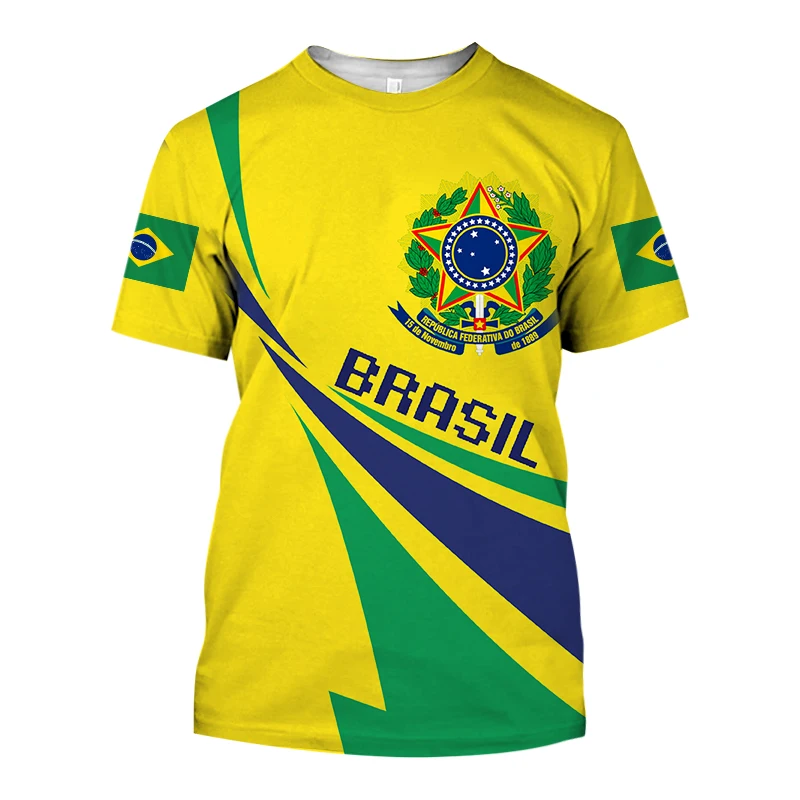 

Men's T-Shirt Brasil National Emblem Printed O Neck Short Sleeve Fashion Cool Streetwear Large Size Loose Tee Shirt Customize