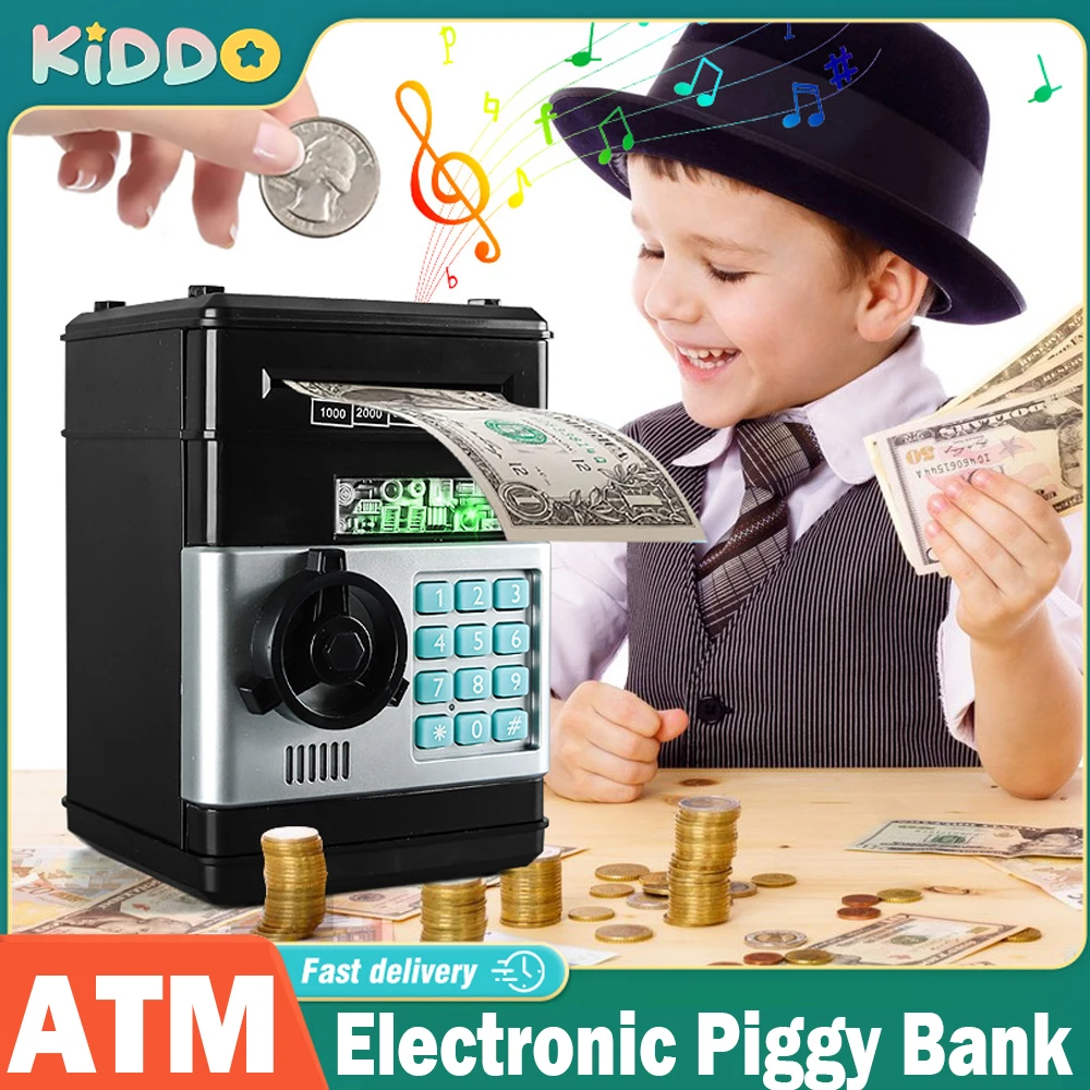 

Cash Coins Saving Box Electronic Piggy Bank Automatic Deposit Auto Scroll Paper Banknote ATM Password Money Boxes Gift For Kids