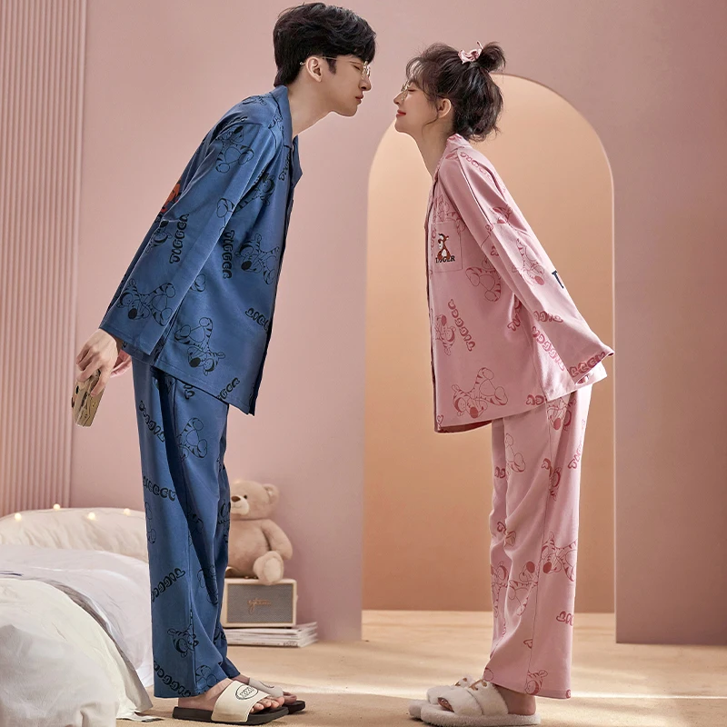 Disney Tigger Pajamas Set for Women Men Couples Long Sleeve Trousers Home Clothes Outside XXL Large Size Luxury Cotton Pijama