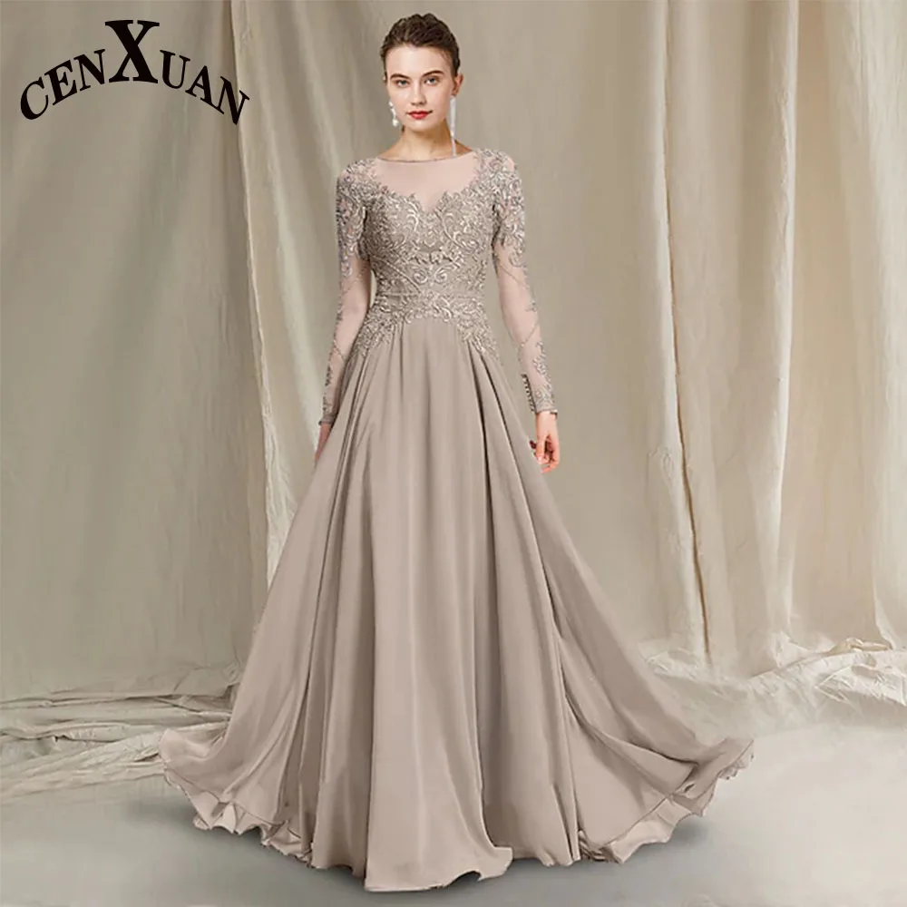 

Cenxuan MistyGray SCOOP Appliques Button Tulle Mother of The Brides Evening For Women Formal Party Robes De Soirée Custom Made
