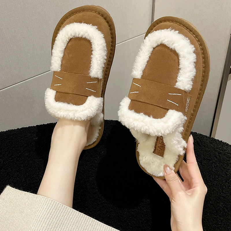 

Женские зимние тапочки, новинка 2023, нескользящая Удобная уличная женская обувь, однотонная простая модная теплая обувь
