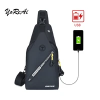 yoreai mens solid chest bags waterproof fashion casual shoulder messenger bag oxford crossbody pack with earphone hole