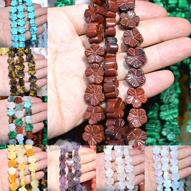 

14mmx7 15pcs Natural Flower Carved Quartz Lapis Spacer Beads Natural Stone for DIY Charms Necklace Bracelet Jewelry Making