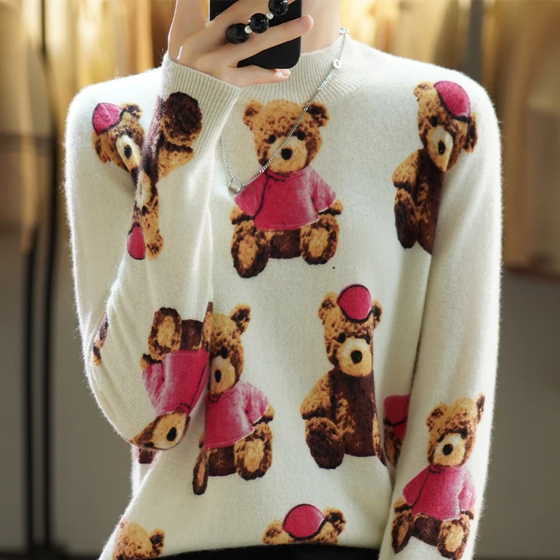 

RONGYI 100% Pure Cashmere Heavy Industry Women's Half Turtleneck Pullover Sweater Autumn And Winter Animal Knitted Sweater Top