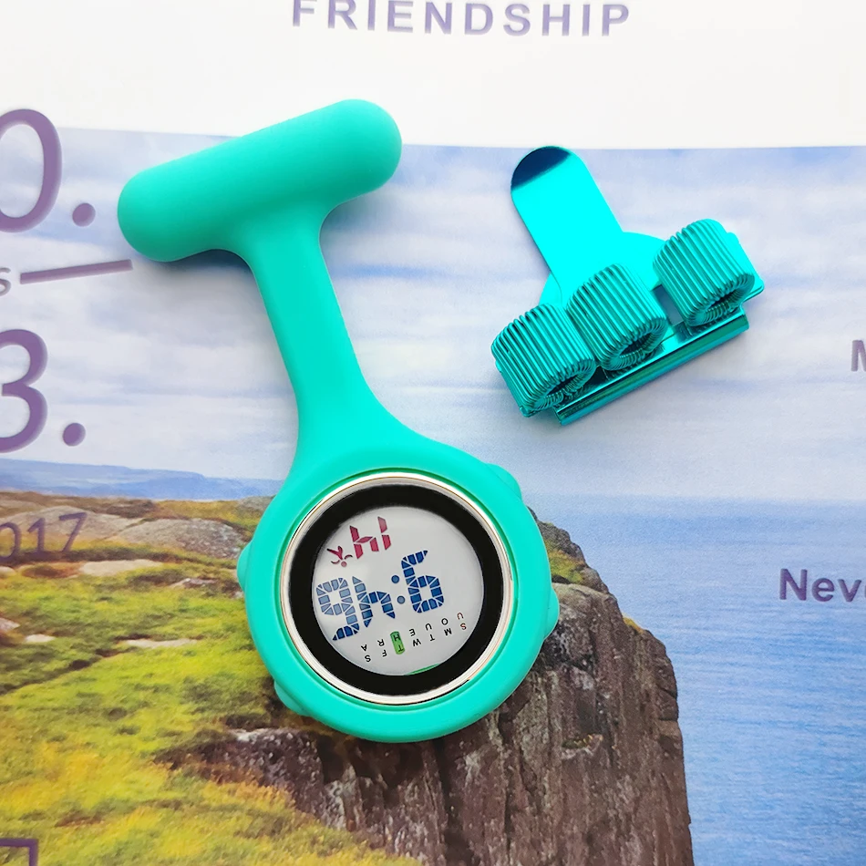 Silicone Digital Nurse Watch+Pen Holder Black Fob Pocket Doctor Clocks White Medical Lapel Brooch Clock Hospital Gift 2pcs