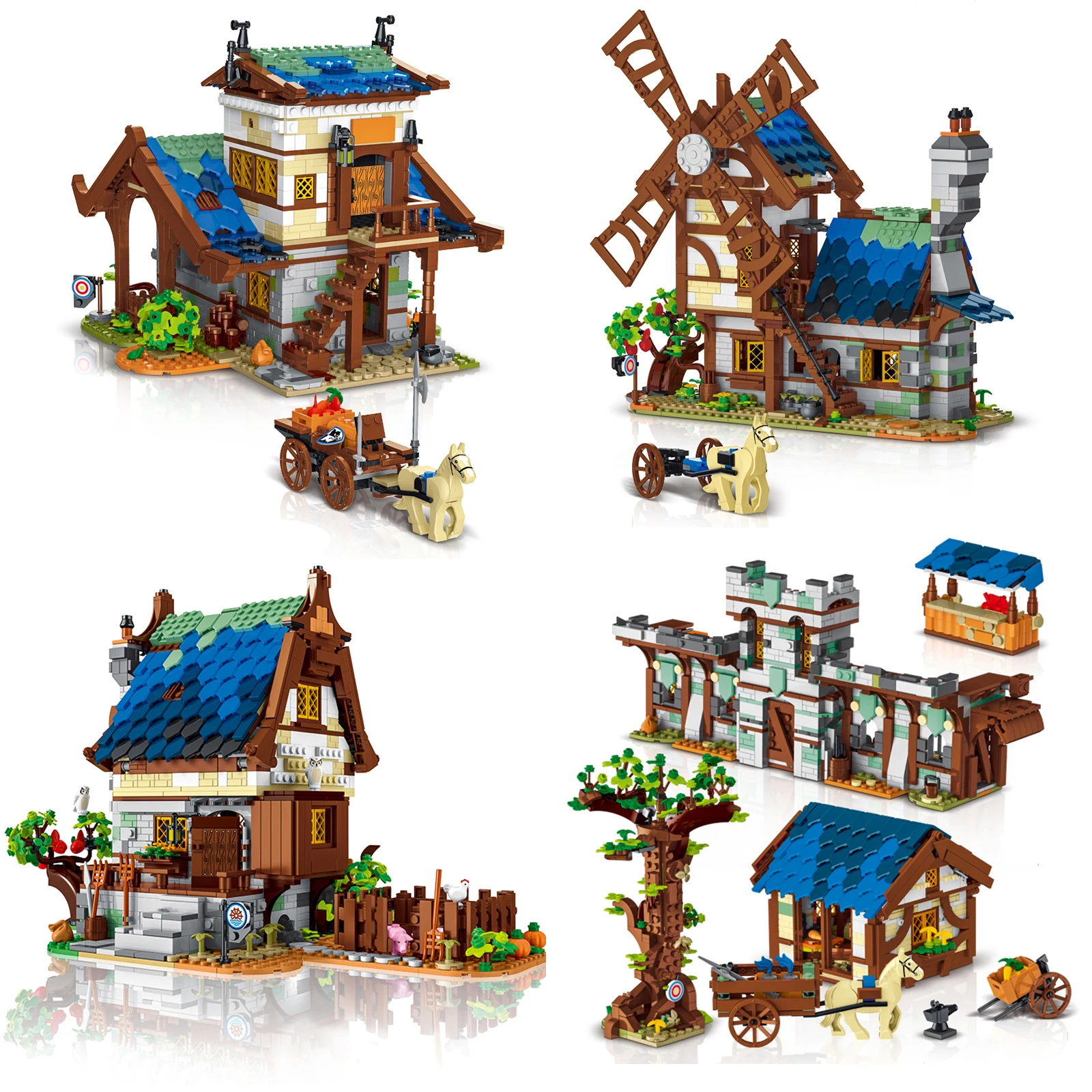 

Urge 50101 The Medieval Town Market Smithy City Retro Windmill House Street View Blocks Model Building Toys Bricks for Kids Gift