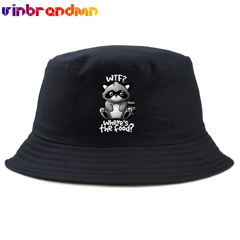 

Funny WTF Raccoon Bucket Hat Sun Visor Adult Cool Beach Sun Caps Summer Casual Kawaii Coon Cute Panda Bucket Caps For Women Men