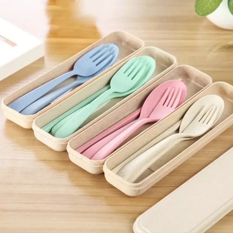 

NEW2022 1Set Portable Travel Kids Adult Cutlery Travel Fork Tableware Dinnerware Sets Camping Picnic Set Gift for Child Kids -15