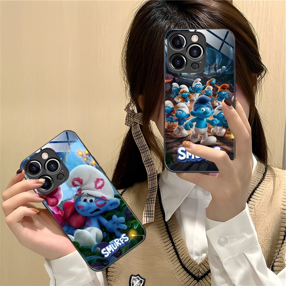 Smurfs Smurfette Smart Mobile Cell Phone Case for iPhone 16 15 14 13 12 11 X XR XS 8 Pro Max Plus Mini PC Glass Cover Shell