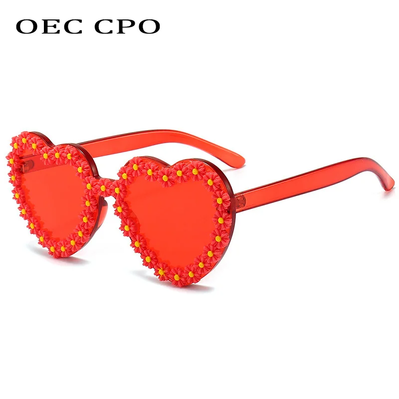 

OEC CPO Rimless Heart Shaped Sunglasses Women Sexy Flowers Decorate Sun Glasses Shades Female Fashion Colorful Eyeglasses UV400
