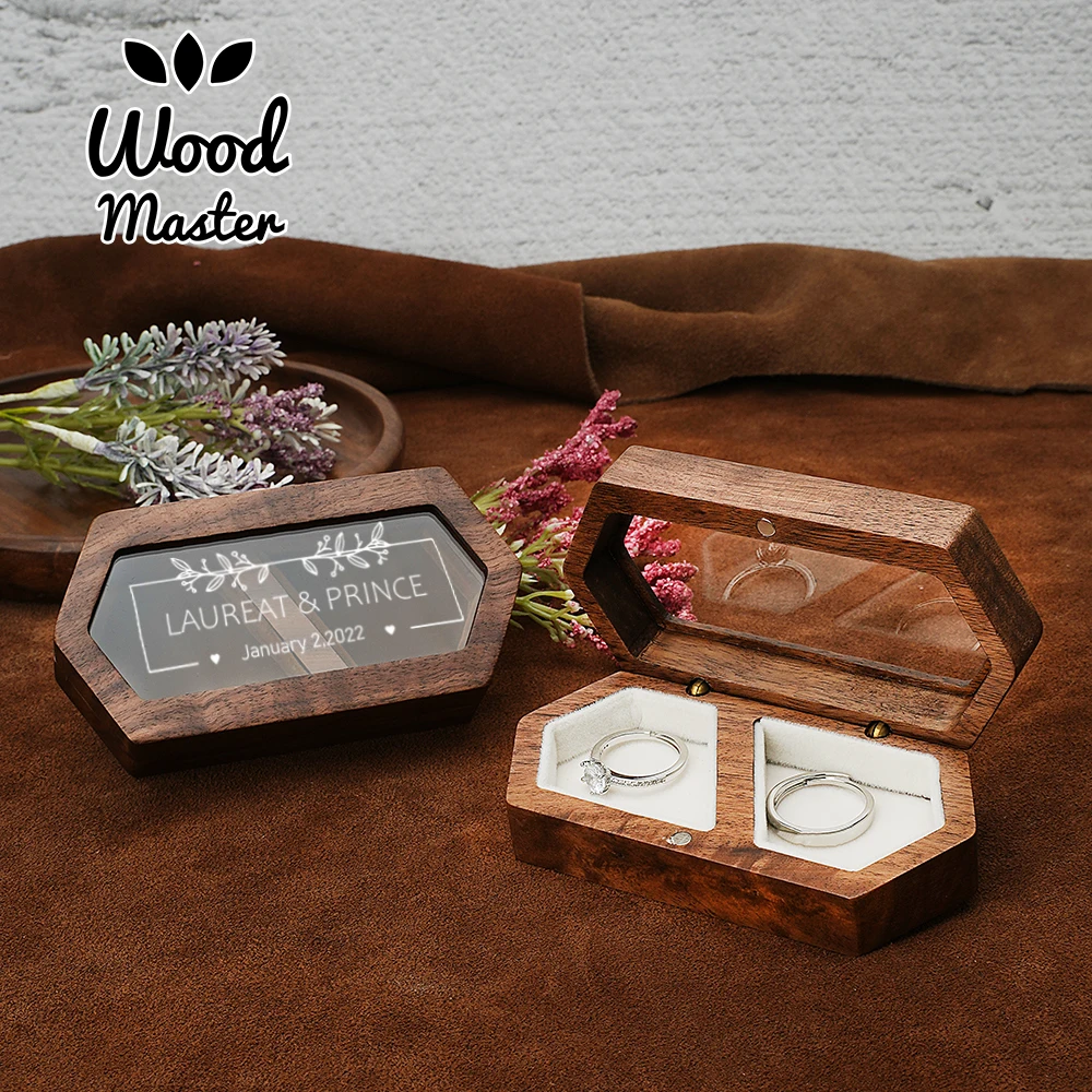 Ring Box Jewelry Storage Engagement Wedding Ceremony Ring Customize Proposal Ring Rustic Wedding Gift for Girl Walnut Wood