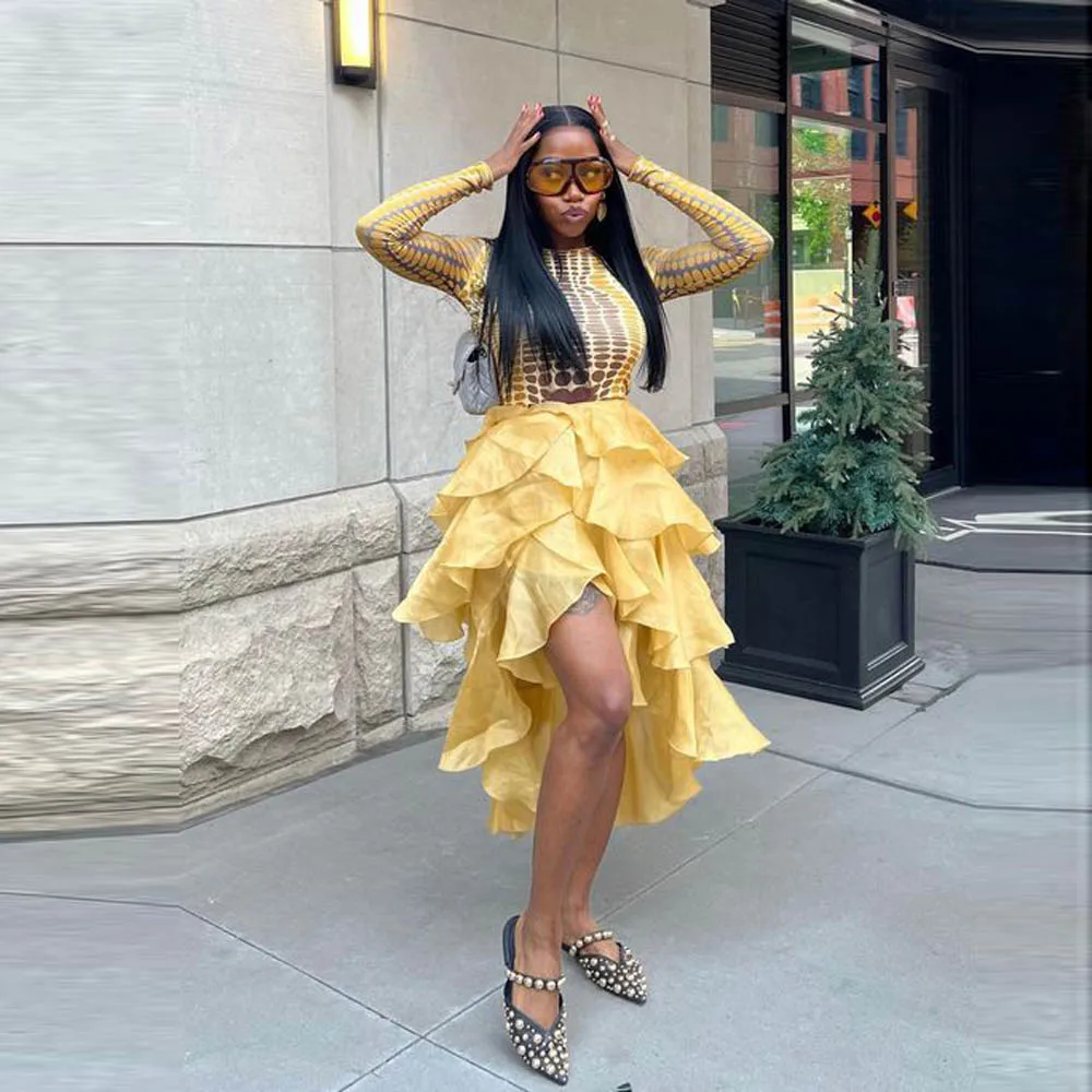 Юбка цвета шампанского Женская в несколько рядов юбка для вечеринки честь Дня