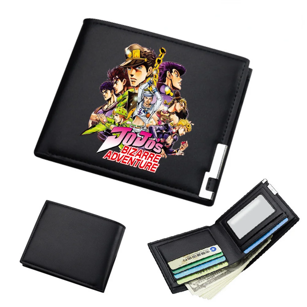 

Anime JoJo's Bizarre Adventure Black Mens Wallet Short Bi-fold PU Student Wallet ID/Credit Card Holder Cartoon Purse