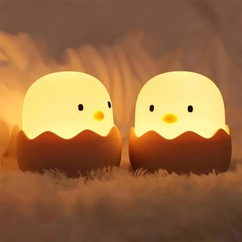 Safe Led Kids Touch Night Light Soft Silicone USB Rechargeable Bedroom Decor Gift Animal Egg Shell Chick Bedside Lamp