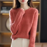 sweater womens spring and autumn new solid color round neck pullover hollow temperament commuter knitted female clothing zm166
