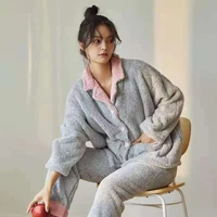 pajama sets women winter coral velvet pyjamas suits loose casual thicker warm sleepwear long sleeve zipper tops homewear female