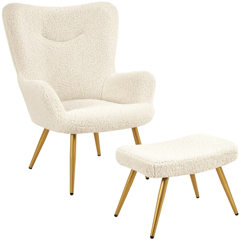 And Ottoman Set With Golden Metal Legs For Living Room, Ivor