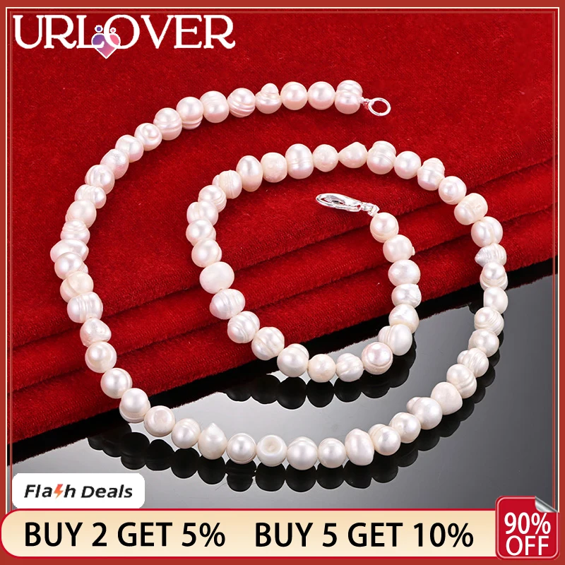 

URLOVER 925 Stamp Silver Color 40-50cm Natural Freshwater Pearls Chain Necklace For Women Wedding Party Fashion Popular Jewelry