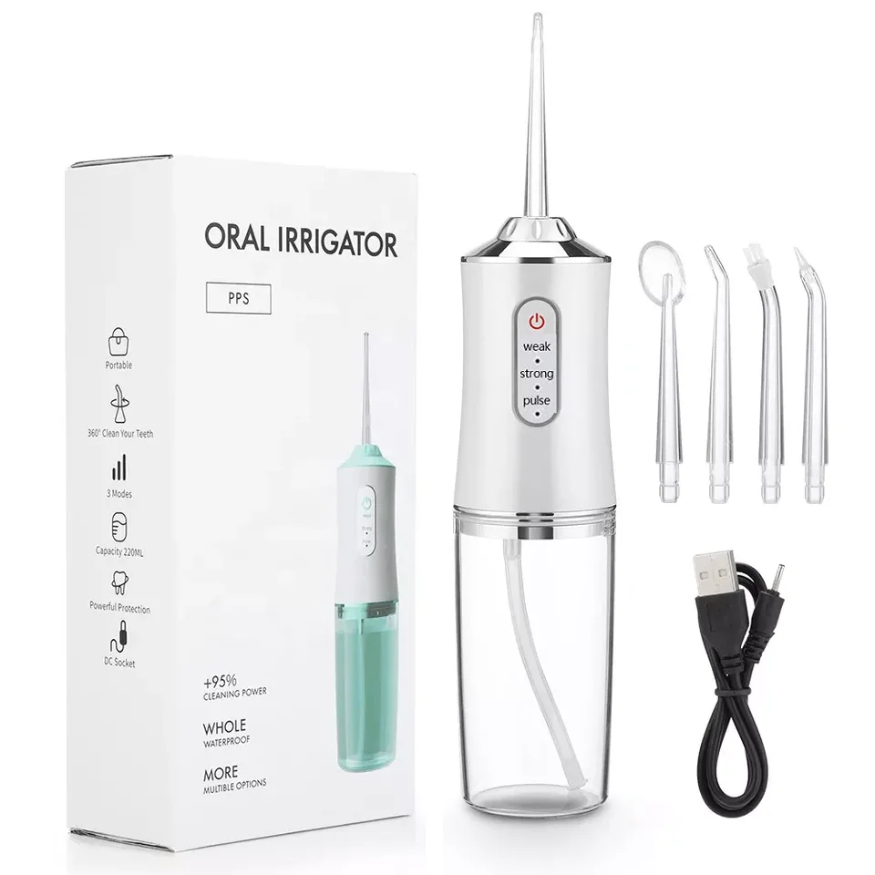 

220ml Oral Irrigator Cordless Dental Water Flosser For Teeth Cleaning and Whitening 3 Pressure Mode 4 Jet Tip IPX7 Waterproof