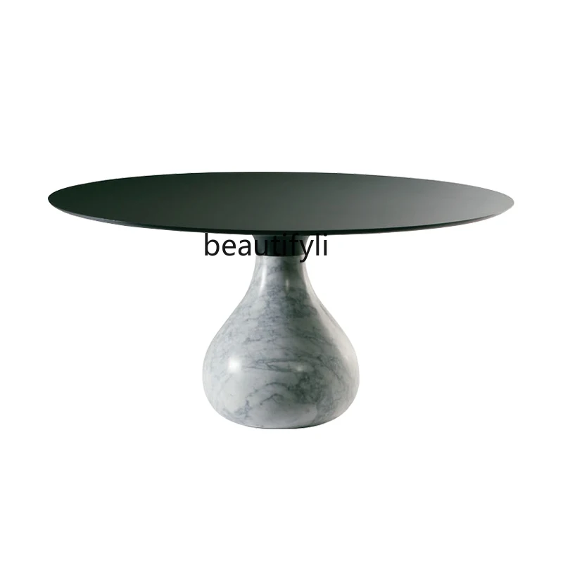 

yj Post-Modern Light Luxury Stone Plate Dining Tables and Chairs Set Home Rochburg Designer High-End Italy Marble round Table