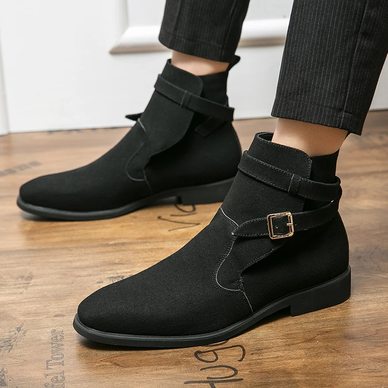 Luxury Designer Brand High Top Dress Office Shoes for Men Suede Leather Fashion Chelsea Casual Retro Couple Ankle Boot Footwear