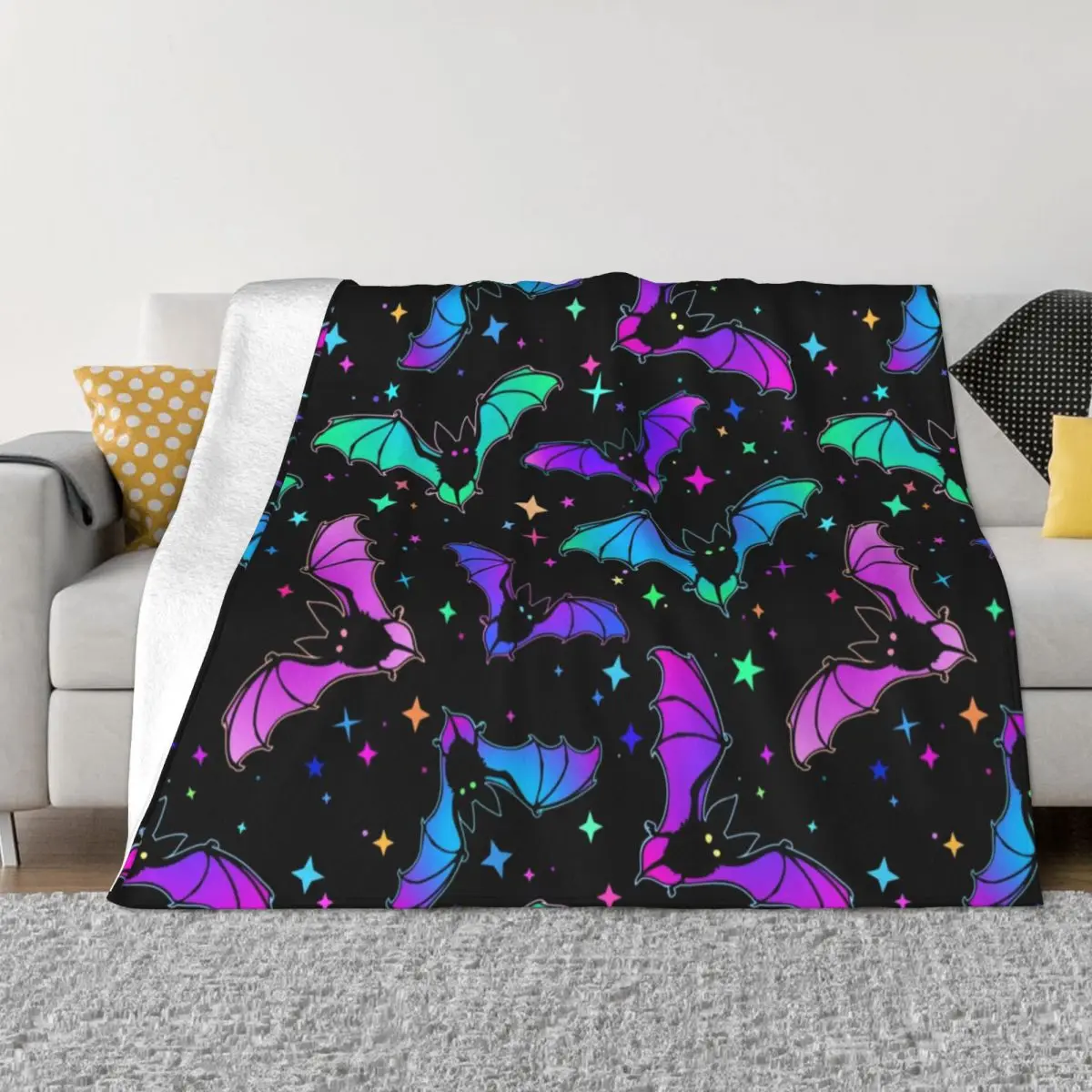 

Летучая мышь и звезда готическое одеяло с гармоничным узором флисовое супертеплое покрывало на Хэллоуин для кровати коврик