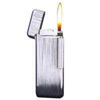ultra thin side hit grinding wheel open flame inflatable lighter electroplating brushed metal lighter free shipping