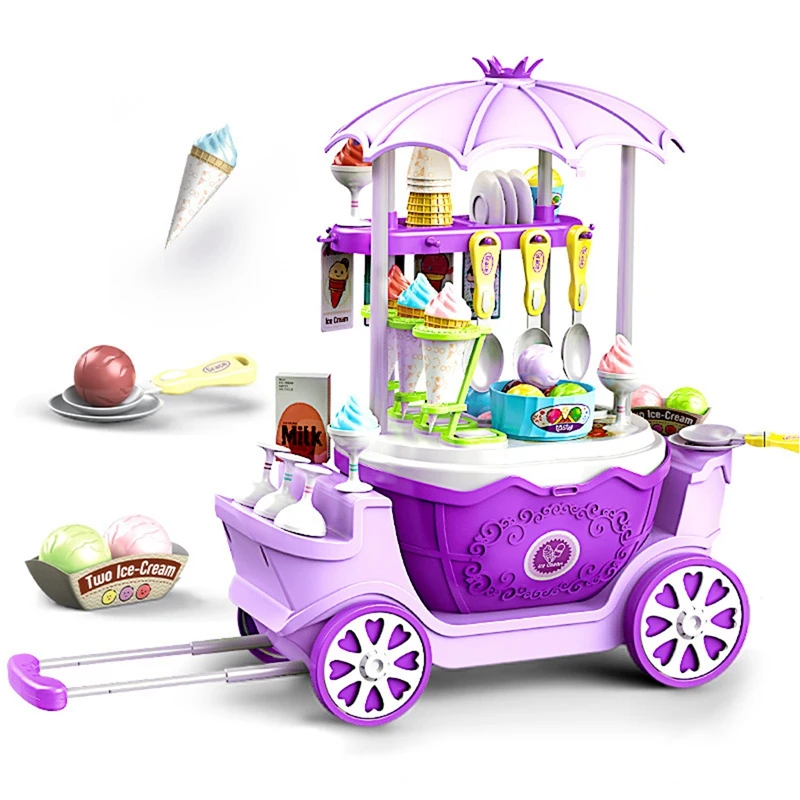 

NEW-Ice Cream Shop Toys For Kid - Toddler Ice Cream Maker And Store Cart Pretend Playset Scoop And Learn Edutational Toy