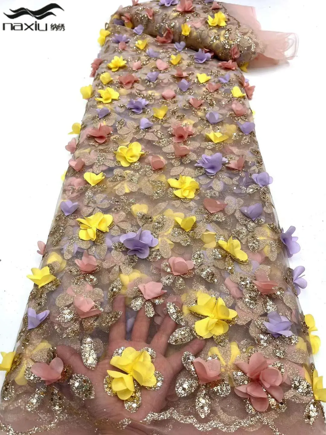 

Новейшая модная африканская кружевная ткань Madison с 3D цветочной вышивкой, Высококачественная кружевная ткань из французского тюля с блестками для свадьбы