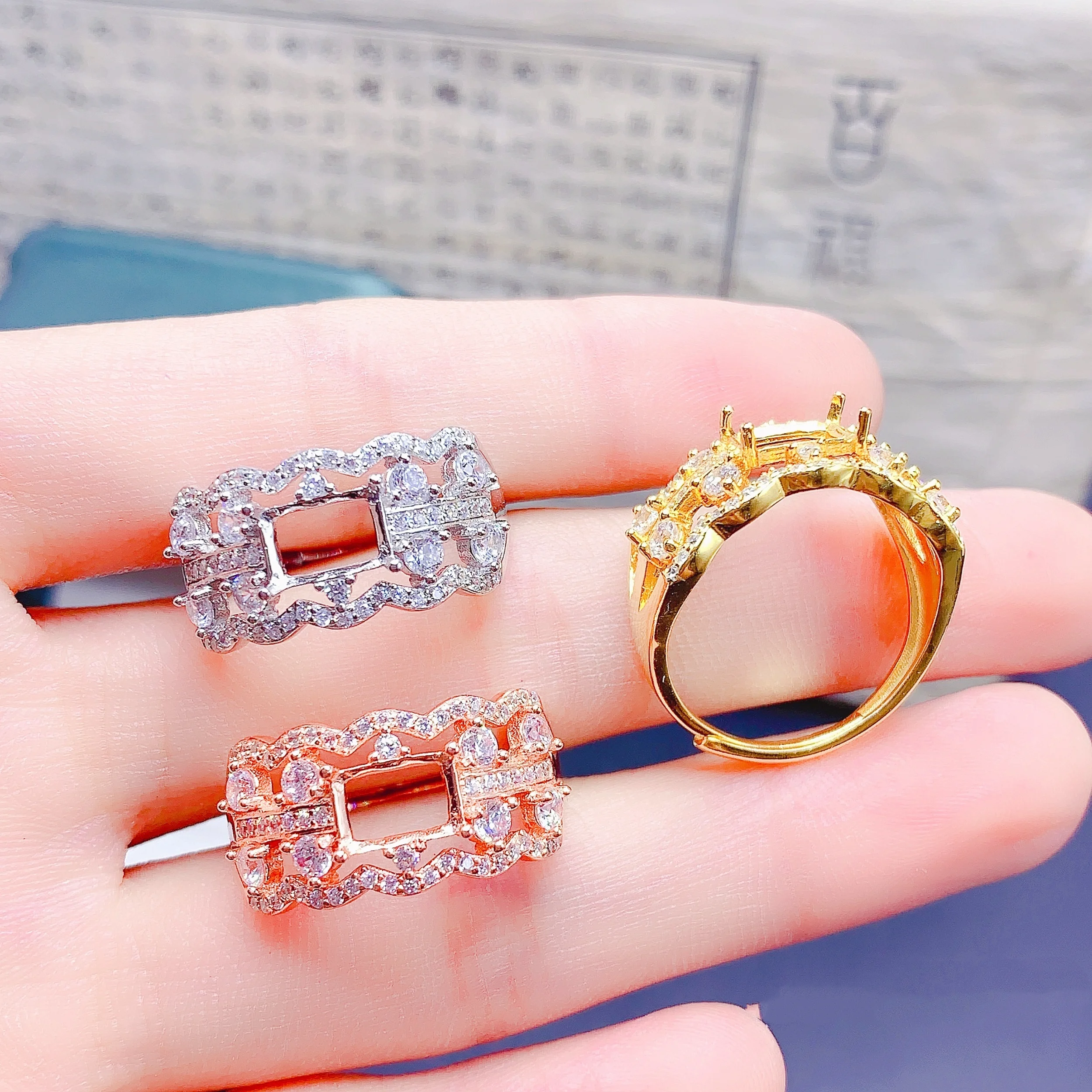 S925 Серебряная Инкрустация прямоугольная 5*7 мм восьмиугольный широкий корпус