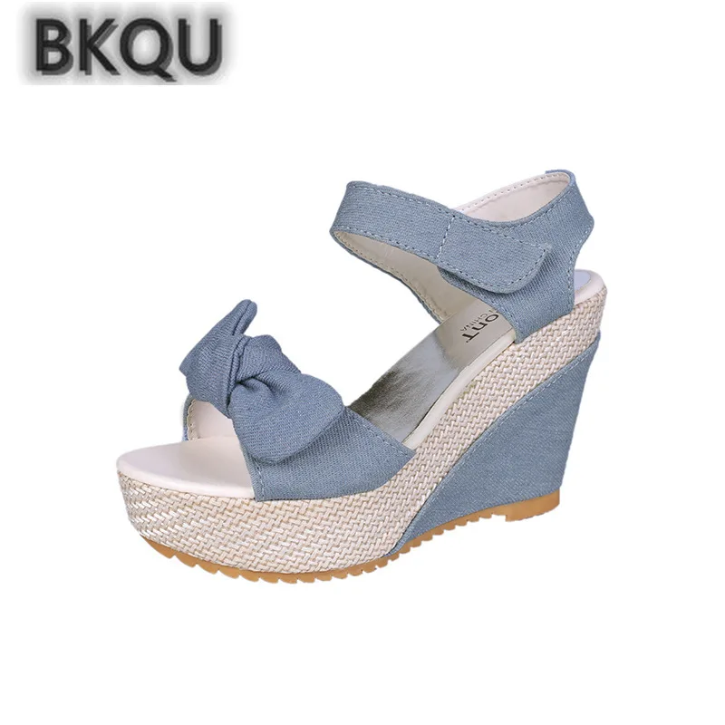 

2022 summer new denim women's sandals high quality wedge heels high heels open toe platform shoes women's platform sandals