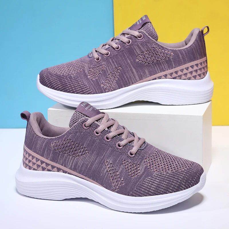 AIRAVATA Fashion Sneakers Women Trainers Lightweight Breathable Knit Mesh Running Shoes Lace Up Sports Fitness Tennis Shoe
