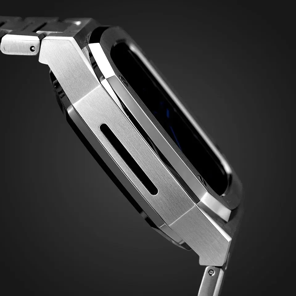 Фото Роскошный модификационный комплект 2025 для Apple Watch Series 11 10 46 мм 45 мм, металлический ремешок из нержавеющей стали для iWatch DIY Mod Kit, безель, чехол №3