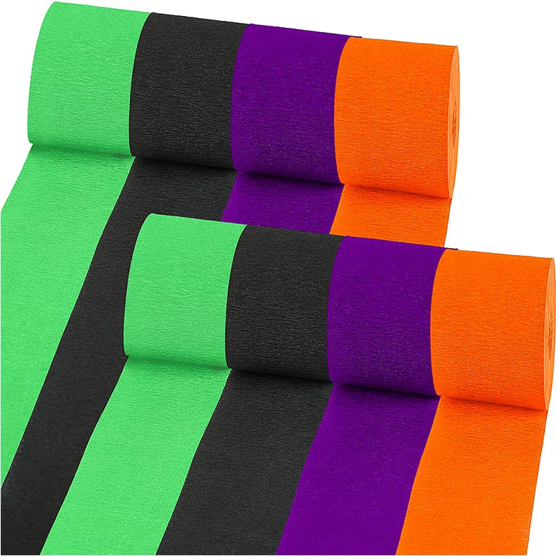 Crepe Paper Streamers Halloween Party Crepe Paper Roll Orange Purple Black Backdrop for Halloween Wall Background Decorations