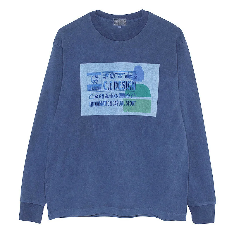 

CAVEMPT C.E Pharaoh Same Paragraph Blue Batik Washing Embroidery CE Long Sleeved Sweater Trends Of Men And Women